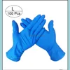 100Pcs/Box Non-Latex Examination Blue Powder Gloves Protective Safety Hand One Time Nitrile Disposable Glove Ready To Ship Drop Delivery 202