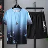 Costume d'été pour hommes Impression 3D Gradient de haute qualité Harajuku Style Casual Street Fashion Short à manches courtes 2 pièces Ensemble 220617