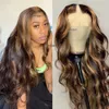 Glueless Highlight Strawberry Brown V Part Wigs 100% Human Hair Obebearbetad Honey Golden Blonde U Shape Ingen Full Spets Wig End