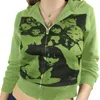 Kvinnors hoodies tröjor gotiska vintage kvinnor hösten våren långärmad blixtlås med grödor retro e-tjej estetiska streetwearwomen's