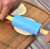Hamur Pasta Rulo Sopa 23 cm Ahşap Kolu Silikon Oklava Çocuklar için Pişirme Araçları Mutfak Erişte Aksesuarları SN3675