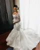 2022 Plus Storlek Arabisk Aso Ebi Mermaid Lyxig Sparkly Bröllopsklänning Sheer Neck Lace Bridal Gowns Dresses ZJ33