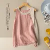 Katoen en linnen vest vrouwen grote maat zomer mode ontwerp sense kleur matching losse casual retro pullover top 220325