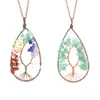 Pendentif Colliers 3 Pcs / Lots Vente À La Main Ant Cuivre Enroulement Pierre Naturelle Cristal Goutte D'eau Arbre De Vie Collier 7 Chakra Guérison Penda