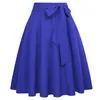 Belle Poque Women Skirts Summer Solid Color High Waist Self-Tie Bow-Knot Embellished A-Line Retro Casual Knee Length 220401