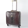 Suitcases Unisex PU Leather Crocodile Pattern Spinner Carry-on Luggage High Quality Pull-on Cases Black Coffee Brown 16/18/20/24