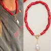 Colares pendentes barroco de água doce natural colar de pérolas coral vermelho jóias curtas de moda boêmia 2022 amizade gargantilha