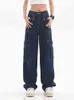 2022 Automne Harajuku Poches Vintage Cargo Jeans Y2K Bleu Foncé Taille Haute Streetwear 90S Baggy Jeans Femmes Pantalon Jambe Droite T220728