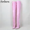 Sorbern Pink Glänsande 90cm Crotch Lår High Boots Unisex 18cm Special Arch High Heels Pekade Toe