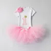 1T urodzinowe spódnice Zestawy odzieży Summer Girl Baby Krótki rękaw Krótka spódnica Kolorowa łuk Grenadyna Pettisplirt 35dx T2