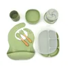 아기 부드러운 실리콘 저녁 식사 플레이트 턱걸이 숟가락 포크 그릇 세트 BPA 무료 비 독성 무독성 그릇 키트