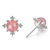 Stud Fashion 925 Silver Earrings For Women Jewelry Cute/Romantic Pink Crystal Snowflake Earring Girl Christmas GiftsStud Moni22