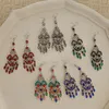 Orecchini con nappine multistrato colorate etniche vintage per donne Orecchini pendenti lunghi in cristallo con fiore cavo Boho Gioielli da sposa
