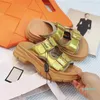 Moda-plata oro metal cuero diapositivas blanco piel de vaca plataforma de cuero sandalias de diseñador zapato de diseñador de lujo para mujer
