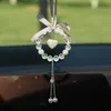 Interior Decorations Car Pendant Crystal Bead Bow Ribbon Auto Rearview Mirror Hanging Ornaments Bling Pink Decoration Accessories Girl Gifts