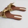 Slipper Bailamo Women Brand Golden 2023 Summer New Shoe Metal Tie Bow Flat Fashion Beach Sandal 220622