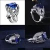 Bagues De Mariage Bijoux Mode Ailes D'ange Cristal Bleu Saphir Pierres Précieuses Diamants Pour Femmes Hommes Or Blanc Sier Couleur Bague Accessoire Goutte