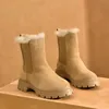 Beautoday Chelsea Boots Women Suede Cuero de cuero Peluce cálido Fuera redonda Damas Plataforma Zapatos Hechos a mano 08206 220813