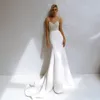 클래식 진주 인어 웨딩 드레스 스파게티 스트랩 연인 Satin Bridal 가운 간단한 사용자 정의 만든 드레스 Vestido de Novia