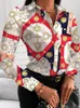 Lässige Kleider Hirigin bedrucktes Hemd Frauen Frühling elegante Büro Damen Bluse Kleidung Fashion Revers Langarmknöpfe für Womancasua