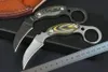 New M6654 Fixed Blade Karambit Knife D2 Black/White Stone Wash Blade Full Tang G10 Handle Tactical Claw Knives with Leather Sheath