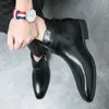 Fashion Chelsea Boots Men Shoes Top Quality Loop Belt Buckle PU Leather Comfortable Breathable Ankle Casual Zapatos De Hombre DH891