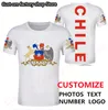 칠레 티셔츠 DIY 무료 맞춤형 이름 번호 CHL T 셔츠 국가 국기 CL 칠레 스페인어 블랙 그레이 대학 프린트 P O 옷 220616GX