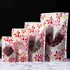 1000Pcs/lot Red Print golden flower Bag With Window Snack Candy Dry Fruit Packaging Bags Wholesale