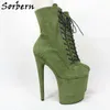 Sorbern Light Green Fake Suede Pole Dance Buty do Drag Queen Platform Booties niestandardowe kolory