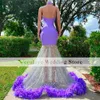 Robe de bal sirène violette scintillante avec plume 2k22 robes de fête d'anniversaire pour filles Pop Gala Meet Graduation Wear pour la soirée