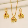 Simulated Diamond Ruby Elephant EARRINGS Pendant Necklace SET 14k Fine solid Yellow Gold CZ