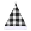 2022 Pom Santa Hat Christmas Plaid Plush Hat Christmas Party Dress Up Decoration Santa Cap Gift Adult