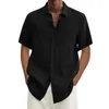 M￤nnas avslappnade skjortor manliga sommar Hawaii Solid skjorta Kort ￤rm dubbelficka Sl￥ ner krage -knappen stor f￶r m￤n Mens Shirtmen's