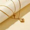 Colliers pendentifs en acier inoxydable bijoux haut de gamme 2 couches amoureux serrure clé coeur forme chaîne de charme rétro collier ras du cou pour femmespendentif