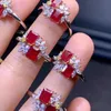 Klusterringar naturliga duva blodröd rubin ädelsten ring för kvinnor riktiga 925 sterling silver fin bröllop juvelry cluster