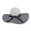 Breda randen hattar damer superb sommarsol strand floppy halm kvinnor svarta vita ränder stor hatt fast avslappnad uv cap eger22