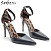 Sorbern Leopard tornozelo tira vestido sapatos bombear mulheres saltos altos pontuados dedo maduro calcanhar especial unissex grande tamanho 36-46 sapato crossdresser