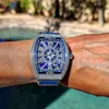 Orologio da uomo di lusso alla moda con diamanti, orologio da polso al quarzo impermeabile con cinturino in silicone blu, orologio casual Drs