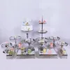 Andra Bakeware Crystal Cake Stand Set av 5-14 st/Lot Round Gloss Shiny Metal dessert Cupcake Pedestal Wedding Party Display med pärlor annan