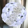 Decorative Flowers & Wreaths 1pc/lot Champage And Coral Silk Wedding Bouquet With Silver Gem Pure Color White Bridal Flower Bowknot Holding