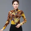 Women's Blouses & Shirts Spring Fall Office Lady Women Slim 3XL Full Sleeve Painted Stretch Mesh Blouse Female Woman Casual Printed ShirtsWo