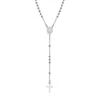 3MM Cross Crucifix Religious Catholic Pendant Necklace Classic Children's Rosary Beads Stainless Steel Chain