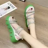 Sandallar Elmas Kadın Düz Bottası 2022 Yaz Yüksek Kalın Çözilmiş Öğrenci Roman Ayakkabı Çok Yönlü Moda Sandaletler