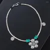 Tobilleras hechas a mano 925 pulsera de cadena de flores de plata esterlina en la pierna Vintage étnico turquesa cuenta mujer pie joyería JL004Tobilleras Kirk22