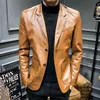 Spring Autumn Mens Yellow Coat Faux Leather Pu Motorcykeljacka Male Cool Slim Slim Button Jacket 3xl 4xl Casual Boys Tops L220725