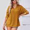 Womens Long Sleeve Thin V Neck Blouse Dropped Shoulder Sleeves Loose Tops Casual Solid Blouses Loose Shirts Ladies All-match Top L220705