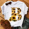 أزياء نساء T Shirt Leopard Sunflower Print Tops Tops Custom Name Letter Combination Font A B C D E O