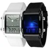 Men square de relógios de pulso Dial quadrado Dual Dual Day Display Alarme Colorido LED Sports Watchwatches Watchwatches