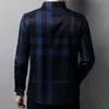 Camicie da uomo di alta qualità Camicia da seta Slim fit camicia a manica lunga a maniche lunghe plaid camisa masculina c728 220323