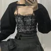 Missnight Black Floral Lace Top Ruffles Sexy Tank s Double Layers Sling Bow Gothic Streetwear Camis Vintage 220318